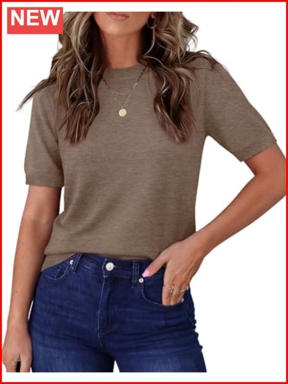 Short Sleeve Crewneck Pullover Sweater Lightweight Business Casual Top